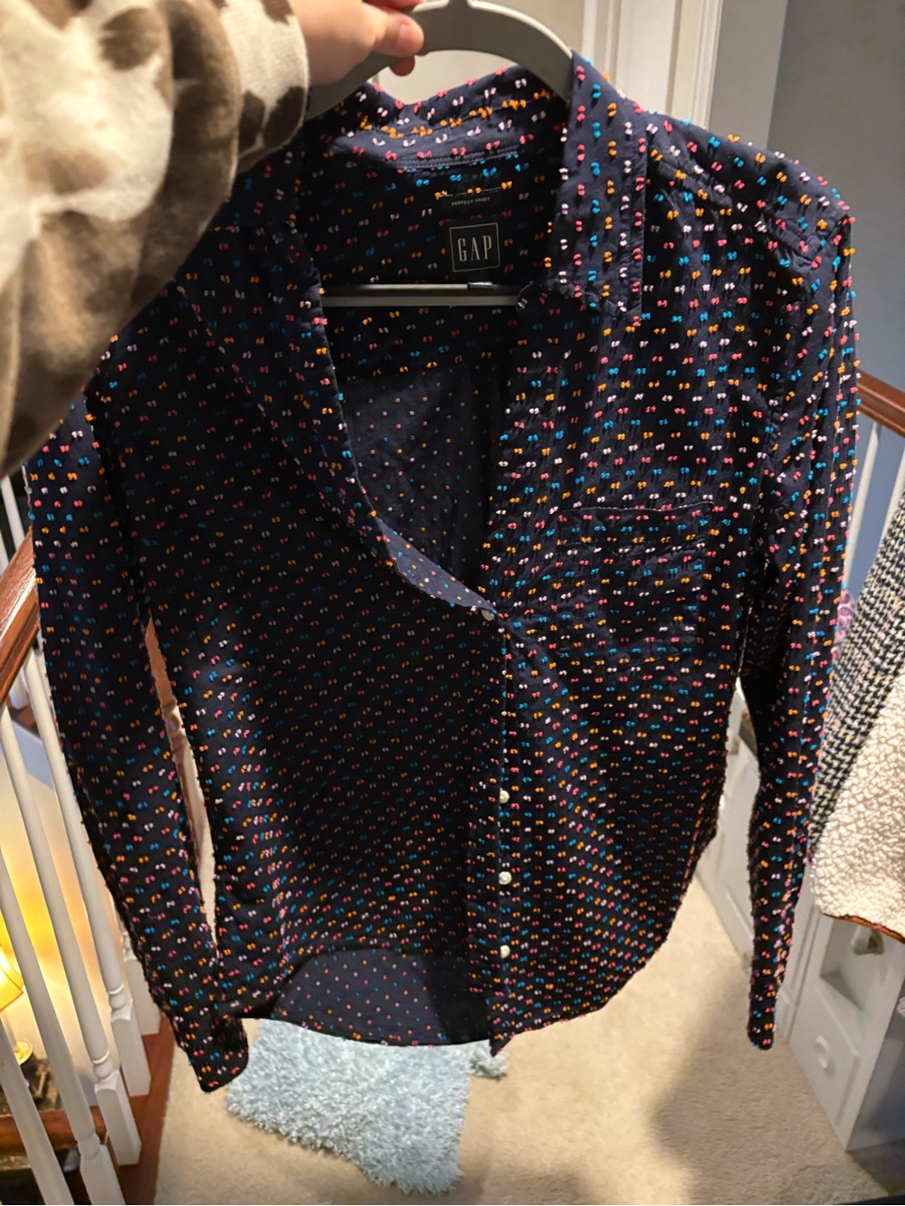 GAP Navy Multi-Color Dot Button-Up Shirt